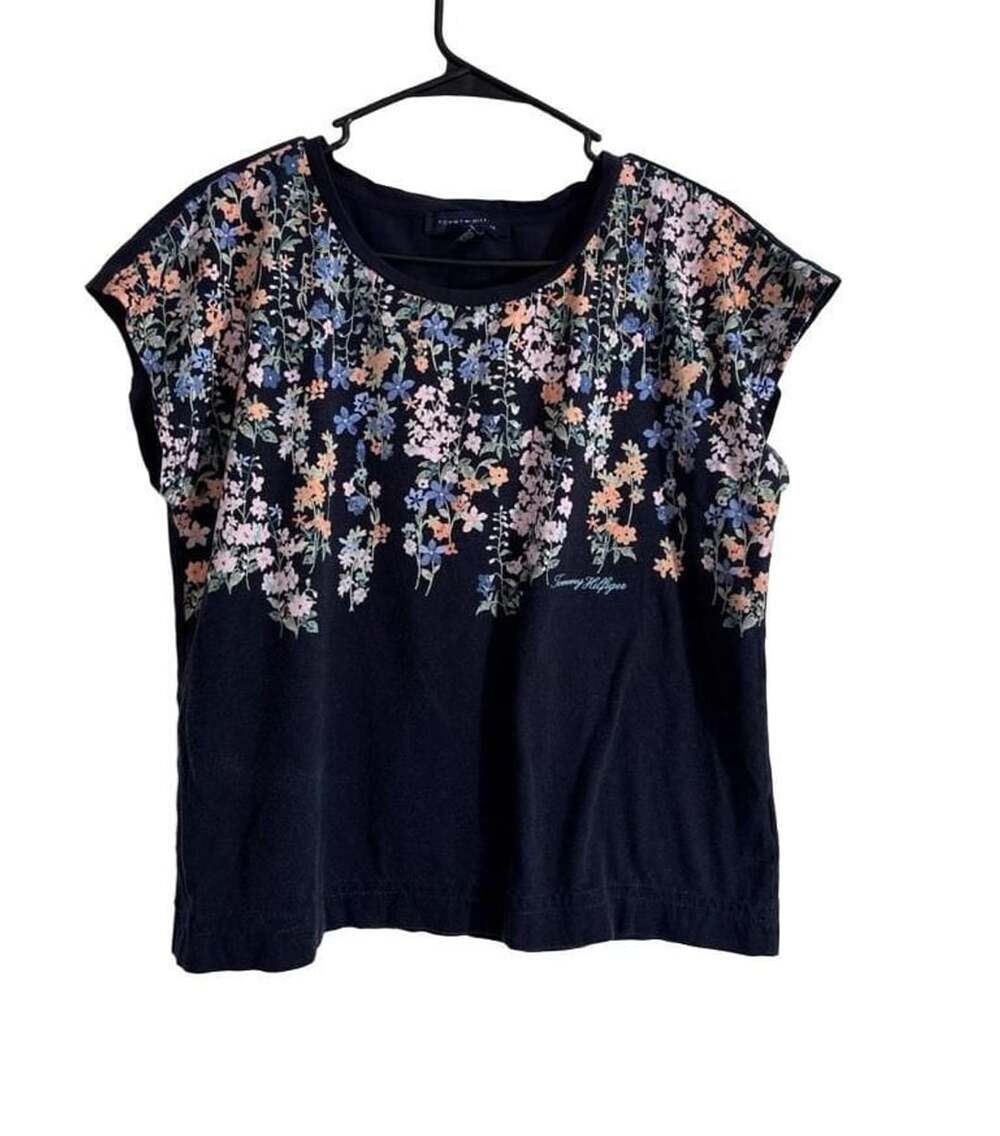 Tommy Hilfiger Navy Blue Floral Print T-Shirt Size L